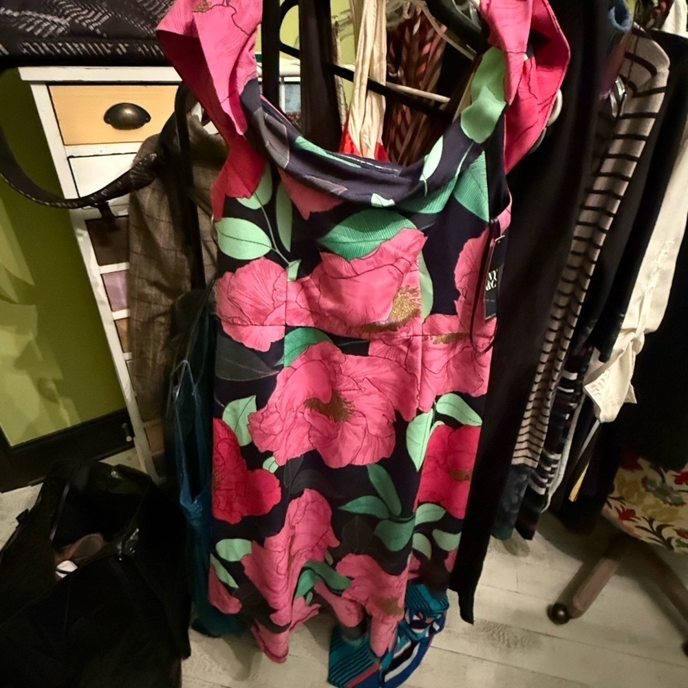 NY&C Floral Dress with Pink and Green Accents